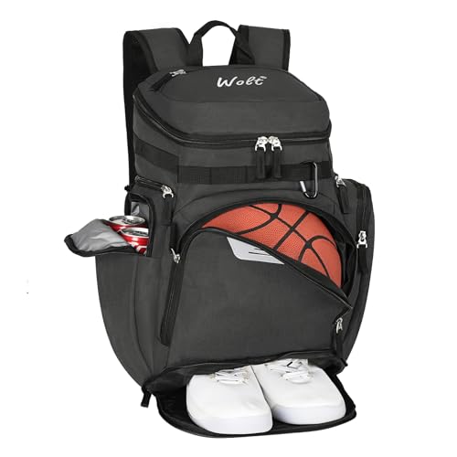WOLT Basketball Bag Backpack with Separate Ball Compartment and Shoes Pocket, Gym Bags for Men, Large Sports Bag for Basketball, Soccer, Volleyball, Baseball - color: DarkGrey