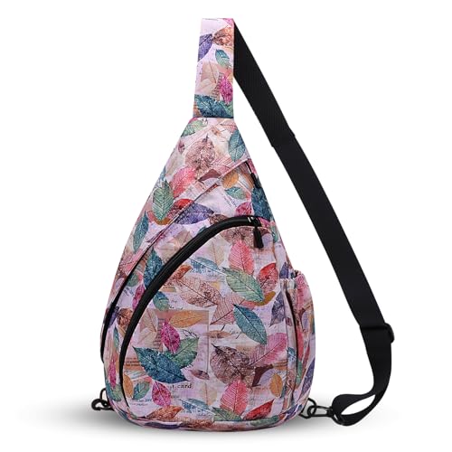 HUA ANGEL Crossbody Sling Bag for Men & Women Lightweight Waterproof Chest Shoulder Bag for Travel Hiking & Everyday Use - color: W-dried Leaf