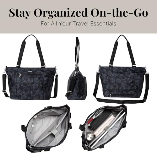 Baggallini Essential Laptop Tote - Work Tote Bag with Laptop Sleeve - Lightweight Travel Crossbody Shoulder Bag for Women - color: Midnight Garden