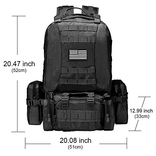 CVLIFE Tactical Backpack Military Army Rucksack 60L Large Assault Pack Detachable Molle Bag - color: 01-black With Patch