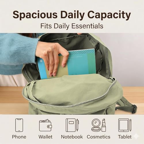 Simple Backpack for Women Men, Aesthetic Medium Backpack Lightweight Casual Daypack Cute Bookbag for Women Men (Green, 38x26x10cm) - color: Green