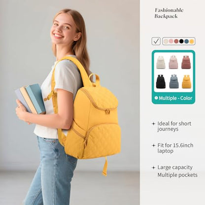 NOL Natural Organic Lifestyle Women's Quilted Puffer Backpack, Large Waterproof Lightweight Puffy Bookbag, Carry on Daypack for Travel, Work (Earth-yellow) - color: Earth-yellow
