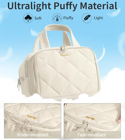 Travel Toiletry Bag, Large Wide-open Puffy Makeup Bag for Women Beige - color: Cloud Dancer