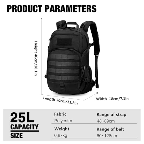 Mardingtop Small Tactical Backpack,Molle Hiking Backpack for Backpacking,Cycling and Biking,15L/25L Backpack - color: Black, size: 25L