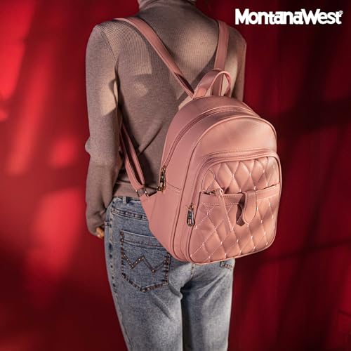 Montana West 3Pcs Anti Theft Backpack Purse for Women Small Quilted Backpack Set - color: Z-3pcs Pink