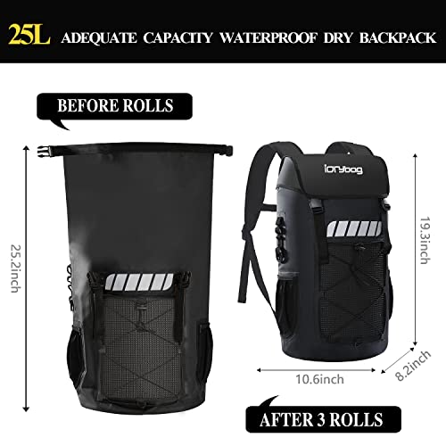 IDRYBAG Waterproof Backpack for Men 25L/45L, Dry Bags Kayak, Dry Backpack Camping Hiking - color: Black, size: 25L