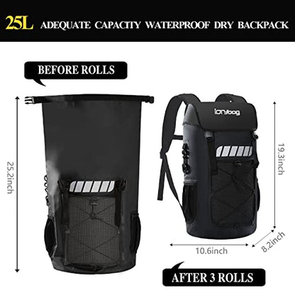 IDRYBAG Waterproof Backpack for Men 25L/45L, Dry Bags Kayak, Dry Backpack Camping Hiking - color: Black, size: 25L