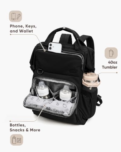 BELALIFE Baby Diaper Backpack Bag, Baby Essentials Travel Backpack for Moms Dads, with Changing Pad, Insulated Bottle Holders & Stroller Straps, Black - color: Black