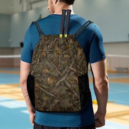 Camo Drawstring Backpack Gym Bag With Shoe Compartment String Bag Sport Beach Swimming Sackpack For Women Men - color: Camo