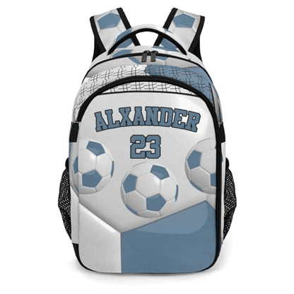 Personalized Casual Backpack Sport Ball Athlete Player Soccer Aegean College School Laptop Travel Daypack for Boys Girs 16.5 Inch - color: Aegean