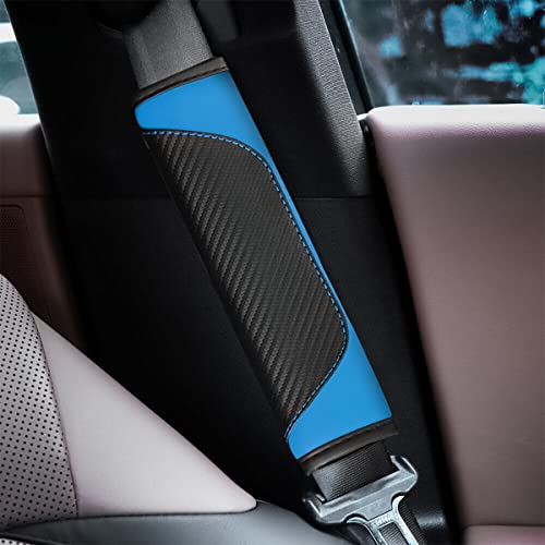 AUCELI 2PCS Car Seat Belt Cover, Carbon Fiber Seatbelt Shoulder Strap Covers, Breathable Leather Soft Harness Pad Protect Your Neck and Shoulder Compatible with Cars - color: Black/Blue
