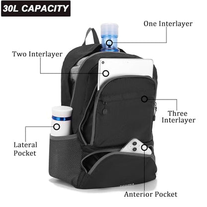 YZAOLL 30L Hiking Backpack Lightweight Day Packs, Packable Backpack for Women Men Travel Camping Vacation,Black - color: E-black