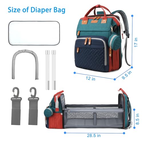 Jeryswet Baby Diaper Bags with Changing Station, Waterproof Large Capacity Diaper Bag Backpack for Moms Dads with USB Charging Port and Stroller Straps, Baby Shower Gifts, RGB - color: Green-blue-red