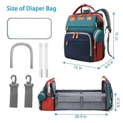 Jeryswet Baby Diaper Bags with Changing Station, Waterproof Large Capacity Diaper Bag Backpack for Moms Dads with USB Charging Port and Stroller Straps, Baby Shower Gifts, RGB - color: Green-blue-red