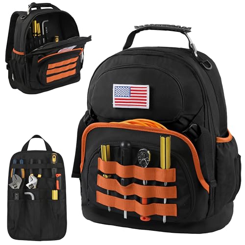 Tool Backpack Heavy Duty with Removable Organizer, Electrician Backpack for Tools with Multiple Pockets & Padded Shoulder for Plumber, HVAC, Cable Technician