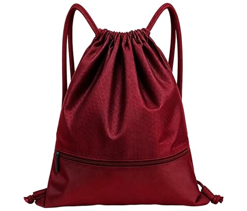 Sports Drawstring Backpack for Men, Waterproof Swim Gym Bag with Shoes Compartment for Women, Lightweight Pull String Sport Bag for Swim, Soccer, Red&Large - color: Red, size: Large