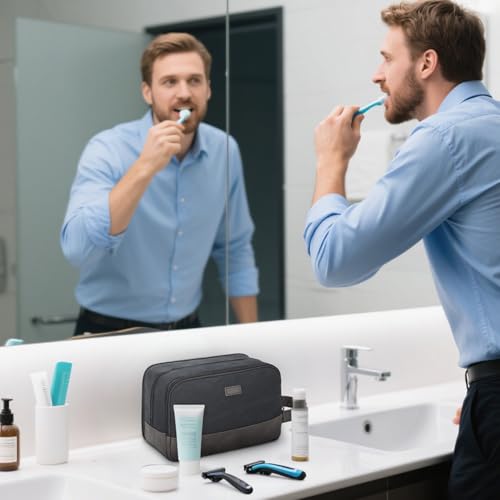 WANDF Travel Toiletry Bag for Men Large Toiletries Shaving Bag Water Resistant Hanging Dopp Kit Travel Accessories Bag for Women Men (Black) - color: Black