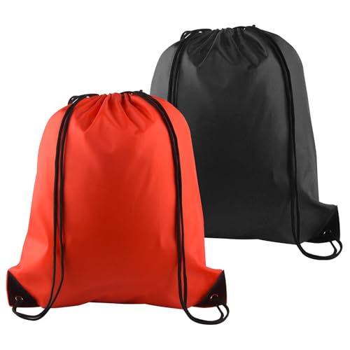PLULON 2Pcs Drawstring Bags Bulk, Drawstring Backpack Red Black String Backpack Cinch Sack Sport Gym Backpack Bags for Yoga Traveling Outdoor Sports - color: Black + Red