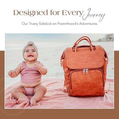 Citi Collective Explorer Brown Diaper Bag Backpack - Vegan Leather Diaper Bag with Shoulder Strap, Insulated Bottle Pockets, Changing Pad, Stroller Clip- Versatile Diaper Bag for Baby - color: Brown