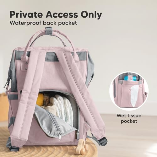 KeaBabies Baby Diaper Bag Backpack - Large Baby Bag for Boys, Girls, Waterproof Multi Function Travel Diaper Backpack with Changing Pad, Durable Travel Essentials for Moms and Dads (Pink Gray) - color: Pink Gray