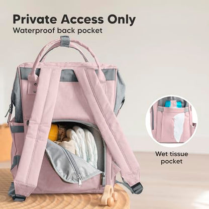 KeaBabies Baby Diaper Bag Backpack - Large Baby Bag for Boys, Girls, Waterproof Multi Function Travel Diaper Backpack with Changing Pad, Durable Travel Essentials for Moms and Dads (Pink Gray) - color: Pink Gray