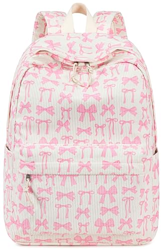 Bluboon School Backpack for Teen Girls Bookbags Elementary High School Corduroy Laptop Bags Women Travel Daypacks - color: Pink Bow 217