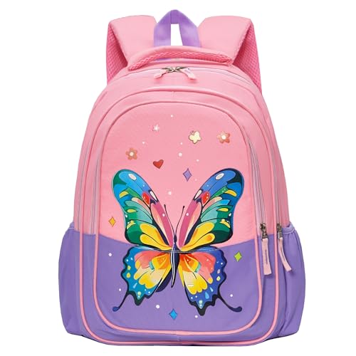 15 inch Primary School Kindergarten Schoolbag Leisure Cool Cute Cartoon Travel Backpack For Boys Girls Ages 6-10 Use - color: Pink Butterfly, size: Large