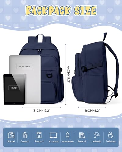 Lightweight Backpack for College & High School Backpack With Lots of Pockets Cute School Bag for Girls Boys, Large Capacity Bookbag for Women Men, Waterproof Teens Casual Daypack Backpack(Dark Blue) - color: Dark Blue