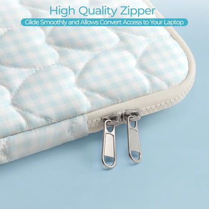 13-14 inch Cotton Quilted Laptop Sleeve for Women, Aesthetic Puffy Laptop Case Carrying Bag Compatible with MacBook Air/Pro 13/Pro 14, Soft Computer Liner Bag (Blue Gingham, 11.6 inch) - color: Blue Gingham, size: 11.6 inch