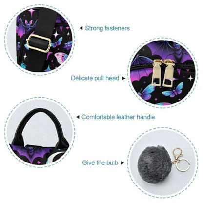 MNSRUU Women Backpack Purse Neon Purple and Bats Stars and Moons Backpack for Women Anti-theft Shoulder Bag Carry On Backpack Lightweight Rucksack Fashion Travel Ladies Bags - color: Bats A8889