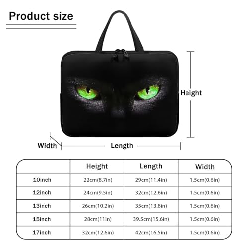 10 Inch Laptop Sleeve, Black Cat Green Eyes Laptop Cover Computer Bag Tablet Carrying Case with Handle, Funny Printed Notebook Case Handbag Briefcase Shoulder Bag for Office/School - color: Black Cat Green Eyes, size: 10 Inch