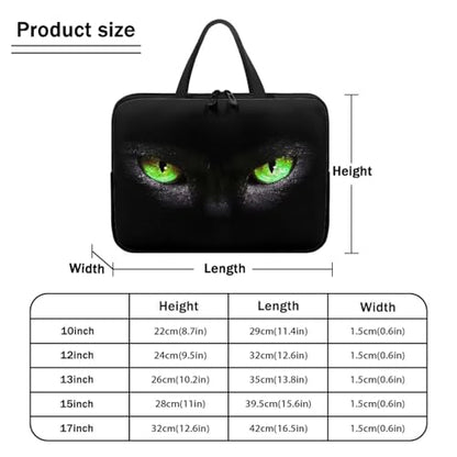 10 Inch Laptop Sleeve, Black Cat Green Eyes Laptop Cover Computer Bag Tablet Carrying Case with Handle, Funny Printed Notebook Case Handbag Briefcase Shoulder Bag for Office/School - color: Black Cat Green Eyes, size: 10 Inch