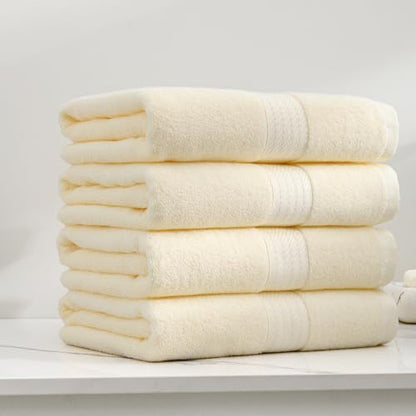 Extra Large Hand Towels for Bathroom - 4 Pack 100% Cotton Bath Towel Set 40 x 20 Inches, Larger & Lighter Weight, Quicker to Dry, Super Soft and Absorbent, Beige Hand Towels Perfect for Bathroom - color: Beige