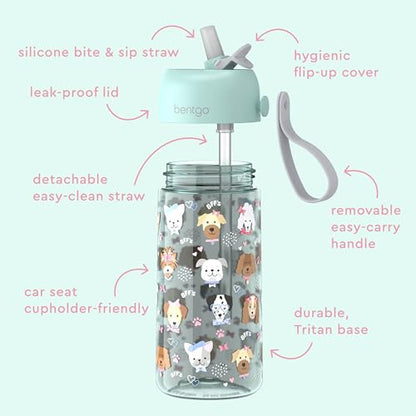 Bentgo Kids Water Bottle - Leak-Proof, Durable Tritan PFAS- & BPA-Free 15 fl oz, Kids/Toddlers Ages 3+ for School & Sports; Bite & Sip Spout, Carrying Handle, Dishwasher Safe (Puppy Love) - color: Puppy Love