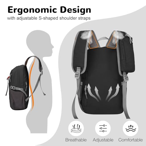 12L Hiking Backpack with Padded Straps for Kids, Waterproof Small Hiking Backpack with Chest Strap for Men, Mini Lightweight Kid Travel Backpacks Day Pack with Phone Pocket, Black - color: Gray