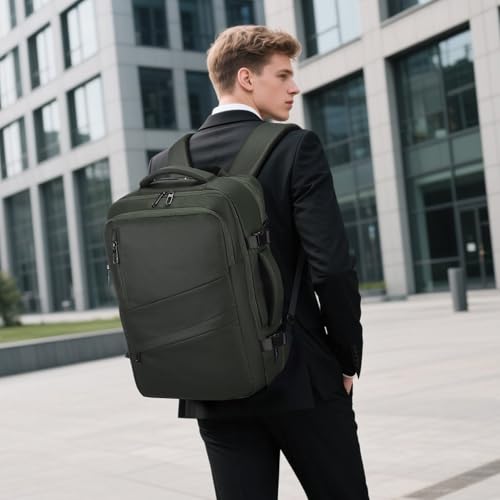 Travel Backpack for Men, 18 Inch Carry on Laptop Backpack with USB A/C Port, 40L Expandable TSA Flight Approved Bag Pack, Black, Green - color: Green
