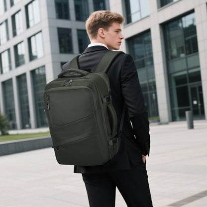 Travel Backpack for Men, 18 Inch Carry on Laptop Backpack with USB A/C Port, 40L Expandable TSA Flight Approved Bag Pack, Black, Green - color: Green