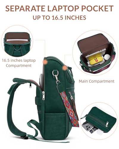 SYTRAH Leather Laptop Backpack for Women Designer Laptop Bag, 16.5 inch Travel Computer Backpacks Purse with Tassel for Work Business with Satchel Purse Green - color: Green