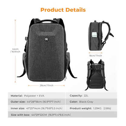 K&F CONCEPT Camera Backpack,Hardshell Photography DSLR Camera Bag with 15-15.6 Inch Laptop Compartment Waterproof Hard Shell Camera Case Compatible with Canon/Nikon/Sony/DJI Mavic Drone - color: Grey