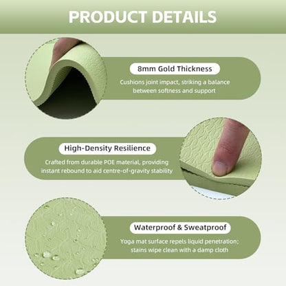 Large Yoga Mat Thick, 76"x32"x0.31"Wide POE Exercise Mat with Non-Slip Surface & Carry Strap, Anti-Tear Workout Mat for Yoga, Pilates, Fitness - color: Grass Green