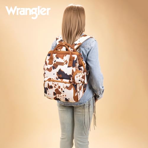 Montana West Wrangler Diaper Bag Backpack Aztec Callie Bag Travel Backpack Purses Western Multi-Function Baby Bags for Mom - color: 3pcs Cow Print Brown