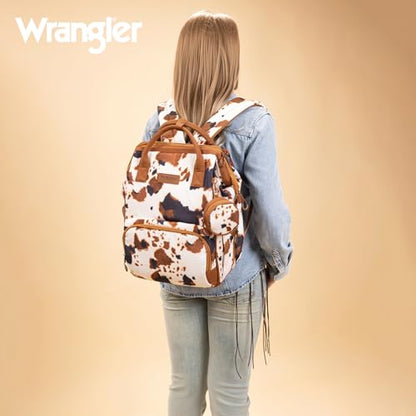 Montana West Wrangler Diaper Bag Backpack Aztec Callie Bag Travel Backpack Purses Western Multi-Function Baby Bags for Mom - color: 3pcs Cow Print Brown