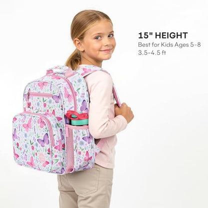 mibasies Kids Backpack for Girls 5-8: Water-Resistant School Bookbag for Kindergarten and Elementary - Butterfly Pink - color: Butterfly Pink, style: Kids-15"h
