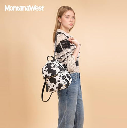 Montana West Mini Backpack Purse for Women Anti Theft Backpacks with Secured Zipper and Tassel - color: Mini Cow Print Black