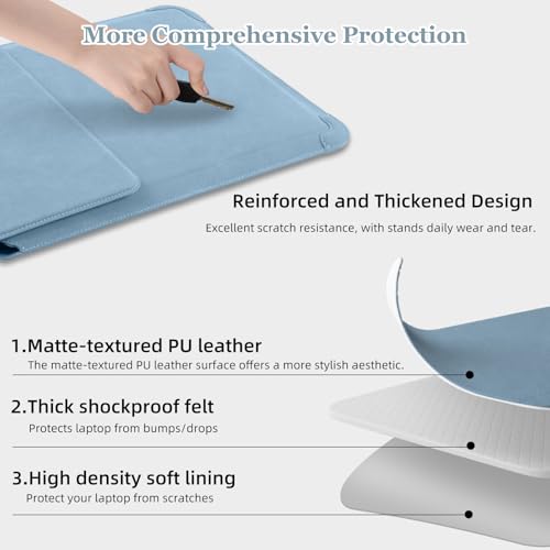 13-14 Inch Protective Laptop Sleeve Case with Stand, for MacBook Pro 14'' M5~M1, Pro/Max(2026-2021), MacBook Air 13.6'' M5-M2, (2026-2022), Matte PU Leather Laptop Case 13-14" (Light Blue) - color: Light Blue, size: 13-14 Inch