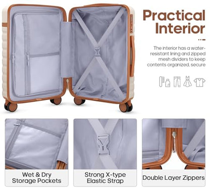 UKEIN Luggage Sets 3 Piece, Carry On Luggage 20In With Spinner Wheels,PC Hardside Suitcase Set with TSA Lock,Durable Carry On Suitcase With Travel Backpack for Men (Beige, 3 piece set (20inch)) - color: Beige, size: 3 piece set (20inch)