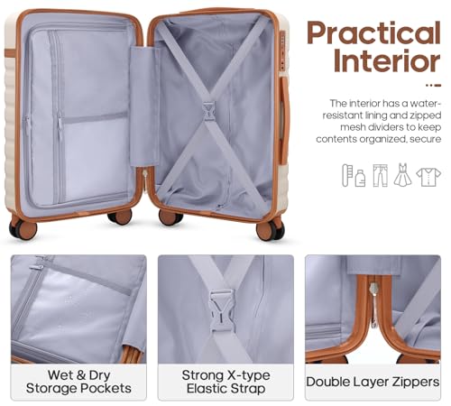 UKEIN Luggage Sets 3 Piece, PC Hardside Carry On Luggage 28 Inch With Spinner Wheels with TSA Lock, Carry On Suitcase Set With Travel Backpack for Men (Beige, 3 piece set (28inch)) - color: Beige, size: 3 piece set (28inch)