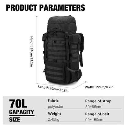 Mardingtop 70L Internal Frame Backpack for Hunting,Camping,Hiking Backpacking Backpack with Rain Cover - color: Black