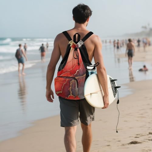Drawstring Backpack Gym Sackpack With Pockets Cinch Pack Dry Wet Separation Marble Red Neutral - color: Color 27