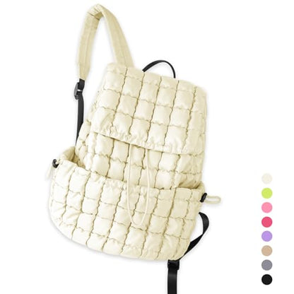 izuzta Quilted Puffer Backpack for Women, Lightweight Soft Nylon Quilted Hiker Pack, Trendy Puffy Padding Gym Backpack, Travel Bag for Casual Daypack Hiking Sport (Beige) - color: Beige